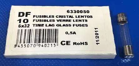 6,3*32 mm 0,5A 250V T Lasiputkisulake - Lasiputkisulakkeet 6,3x32mm nopeat (F) j - 3021382-6330050 - 2