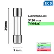 5*20 mm 12A 250V T Lasiputkisulake - Lasiputkisulakkeet 5x20mm - 3021347-5321200 - 1