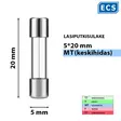 5*20 mm 6,3A MT-Keskihidas - Lasiputkisulakkeet 5x20mm - 521025-6206300 - 1