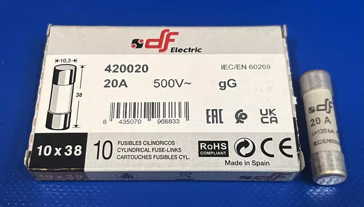10*38 mm 20A 500V gL Putkivaroke - Keraamiset putkisulakkeet gG - 3121404-420020 - 1