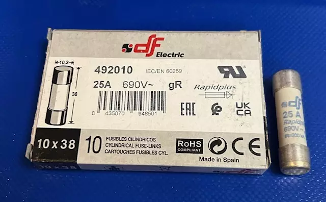 10*38 mm 25A 690V gR Putkivaroke Erikoisnopea keraaminen putkisulake - Erikoisnopeat putkisulakkeet gR - 3121341-492010 - 1