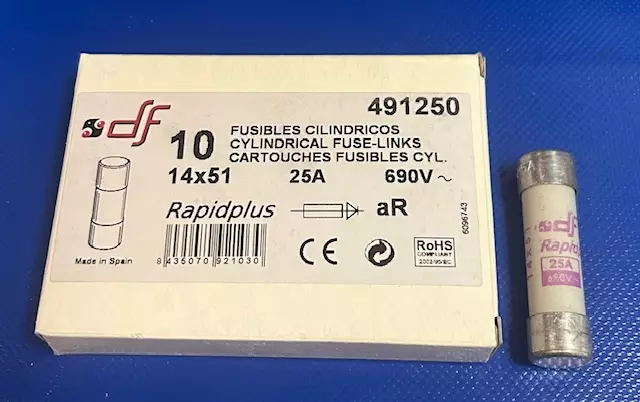 14*51 mm 25A 690Vac / 700Vdc aR Putkivaroke Erikoisnopea keraaminen putkisulake - Erikoisnopeat putkisulakkeet aR - 3121320-491250 - 1