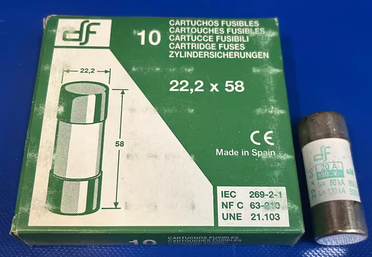 22*58 mm 20A 690V aM Putkivaroke iskurilla - Keraamiset putkisulakkeet aM - 442220 - 1