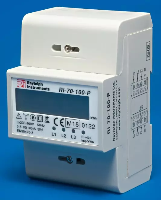 Kwh-mittari 3~ Digitaalinen. 100A 4-mod. - Din-Moduuli KWH-mittarit jälkimittauksee - RI70100P-05300100 - 2