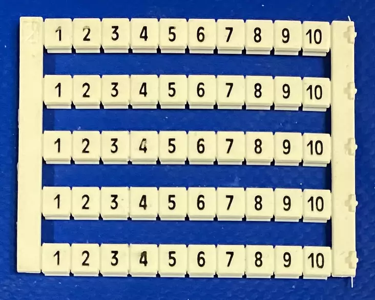 Riviliitin ja ECS-MK-Basic liitinten merkkausnumerot pieni-arkkki jossa numerosarja 1-10 5 kertaa DY 5 (1-10) hinta on per merkki (=50x) - Riviliitintarvikkeet - 1901571-505020 - 2