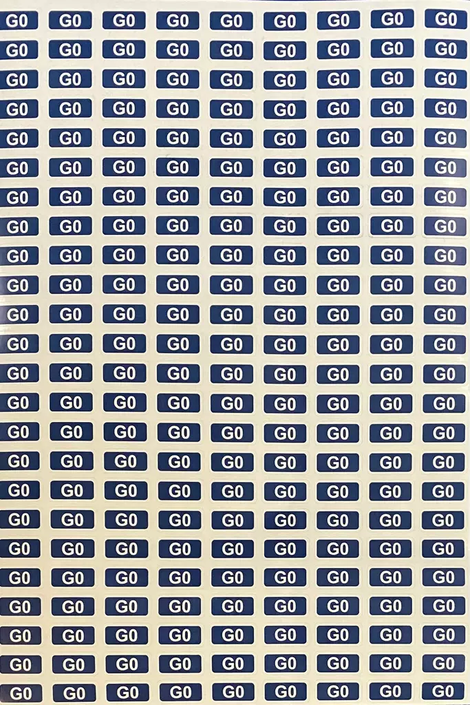 Tarra G0 10x20mm sininen valkoinen teksti 216kpl arkilla - A4 4-väri Muotoonleikatut tarrat  - TARG01020 - 1