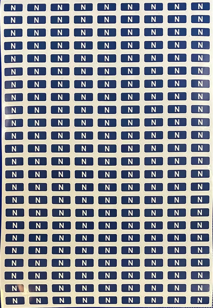 Tarra N 10x20mm Sininen pohja Valkoinen teksti 216kpl arkilla - A4 4-väri Muotoonleikatut tarrat  - TARN1020 - 1