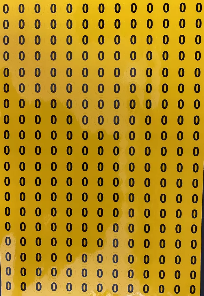 Tarra numero 0 Kelta musta 247kpl A4-arkilla - A4 4-väri Muotoonleikatut tarrat  - TAR0 - 1