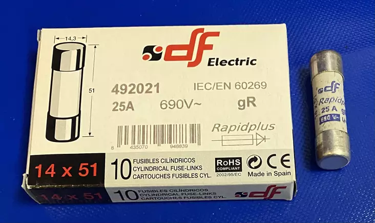 14*51 mm 25A 690V gR Putkivaroke - Erikoisnopeat putkisulakkeet gR - 3121350-492021 - 1