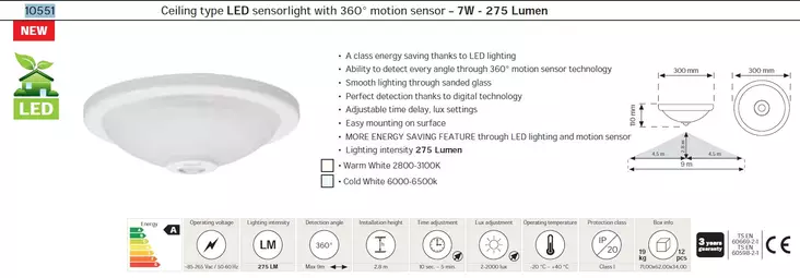 LED-tunnistinvalaisin 360 IP20 - LED-liiketunnistinvalaisimet - 10551 - 1