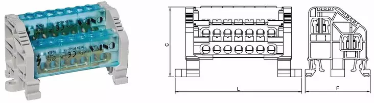 PE-/N-kiskopaketti 160A 2*(2*25mm² + 5*16mm²) - Ruuviliitäntäiset 2-kiskoiset N- ja PE-k - ONKA2091 - 1