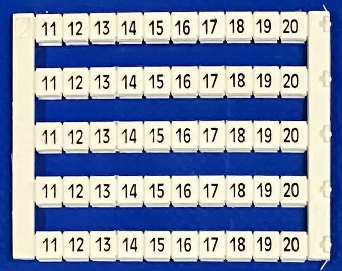 Riviliitin ja ECS-MK-Basic liitinten merkkausnumerot pieni-arkkki jossa numerosarja 11-20 5 kertaa DY 5 (11-20) hinta on per merkki (=50x) - Riviliitintarvikkeet - 1901572-505021 - 1