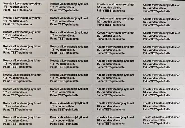 Tarra Koesta-VVS-kytkin valkoinen tarra musta teksti 20*70mm 36kpl arkilla - A4 4-väri Muotoonleikatut tarrat  - TARVVS1 - 1
