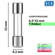 6,3*32 mm 0,125A 250V T Lasiputkisulake - Lasiputkisulakkeet 6,3x32mm - 3021376-6330012 - 2