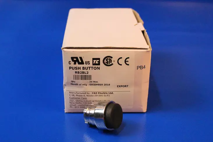 Korotettupainike musta, jousipalautteinen IP65 - 22mm HÄTÄ-Seis-, ohjaus- ja 1-0 painikke - RB2BL2 - 1