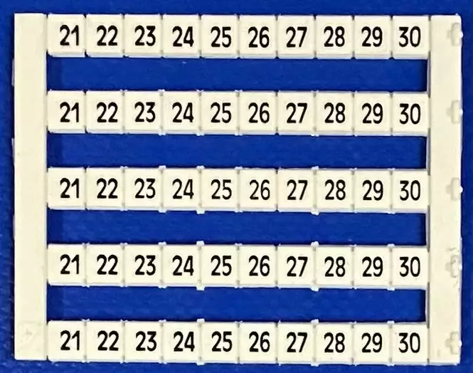 Riviliitin ja ECS-MK-Basic liitinten merkkausnumerot pieni-arkkki jossa numerosarja 21-30 5 kertaa DY 5 (21-30) hinta on per merkki (=50x) - Riviliitintarvikkeet - 1901573-505022 - 2