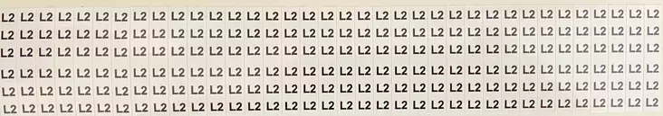 Johdinmerkintä tarraliuska 36*(6x L2) 6*38 mm - A4 4-väri Muotoonleikatut tarrat  - TARliuskaL2 - 1