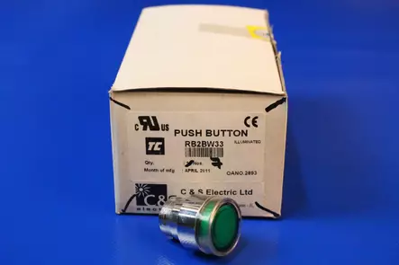 Merkkivalopainike 22mm Vihreä jousipal IP65 - 22mm HÄTÄ-Seis-, ohjaus- ja 1-0 painikke - RB2BW33 - 1