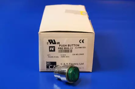 Merkkivalopainike korot. 22mm Vihreä jousipal IP65 - 22mm HÄTÄ-Seis-, ohjaus- ja 1-0 painikke - RB2BWL13 - 1