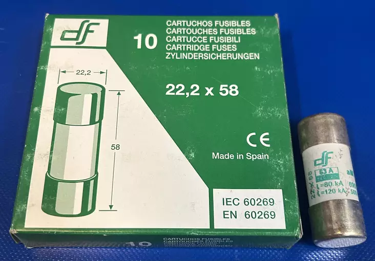 22*58 mm 63A 690V aM Putkivaroke iskurilla - Keraamiset putkisulakkeet aM - 442263 - 1