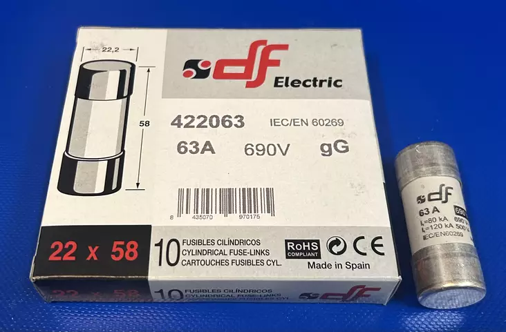 22*58 mm 63A 690V gl-gG Putkivaroke - Keraamiset putkisulakkeet gG - 3121461-422063 - 1