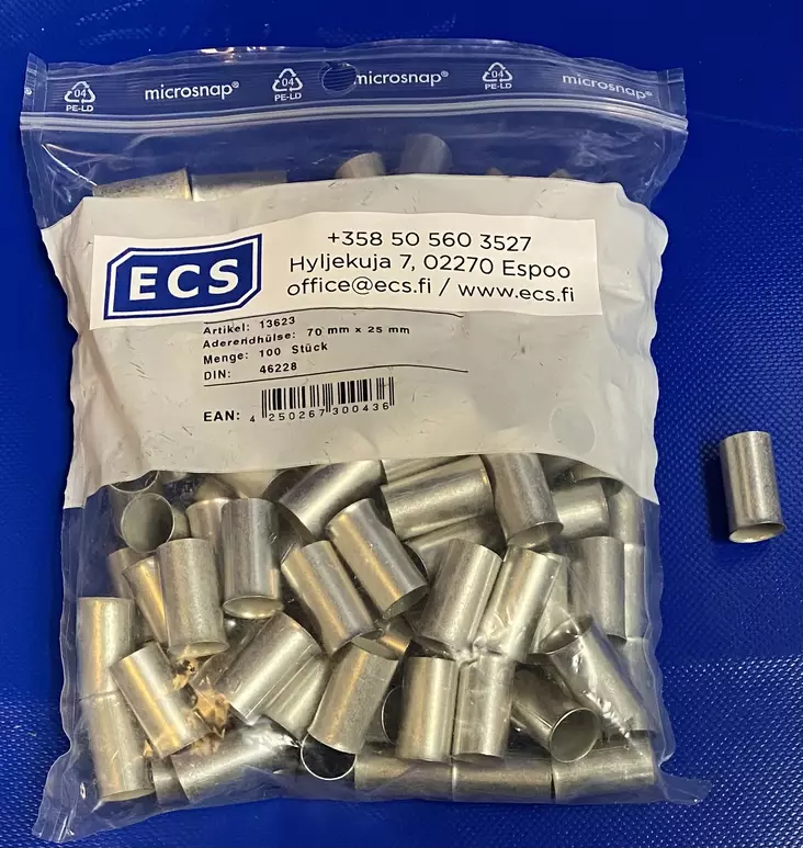 Eristämätön pääteholkki 70mm² pituus 25 mm - Pääteholkit / johdinpääteholkit - 5226340-13623 - 1