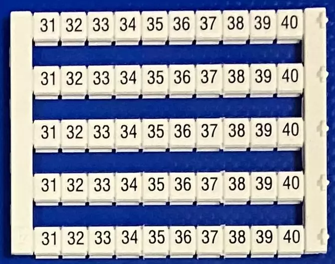 Riviliitin ja ECS-MK-Basic liitinten merkkausnumerot pieni-arkkki jossa numerosarja 31-40 5 kertaa DY 5 (31-40) hinta on per merkki (=50x) - Riviliitintarvikkeet - 1901574-505023 - 2