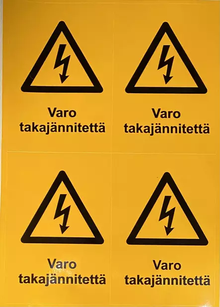 Tarra Varo Takajännite 100*150mm 4 kpl / arkki - A4 4-väri Muotoonleikatut tarrat  - TARJAnnite4 - 1