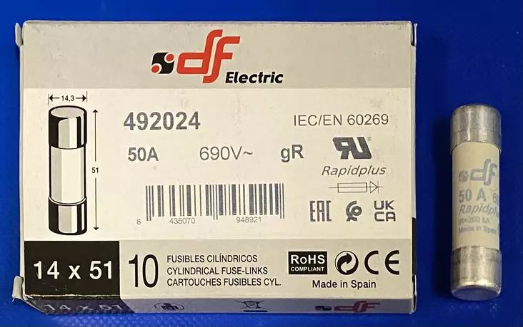 14*51 mm 50A 690V gR Putkivaroke Erikoisnopea keraaminen putkisulake - Erikoisnopeat putkisulakkeet gR - 3121353-492024 - 1