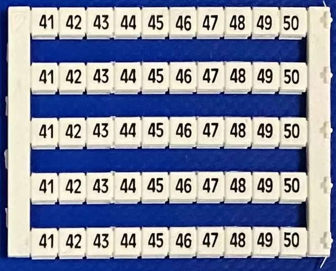 Riviliitin ja ECS-MK-Basic liitinten merkkausnumerot pieni-arkkki jossa numerosarja 41-50 5 kertaa DY 5 (41-50) hinta on per merkki (=50x) - Riviliitintarvikkeet - 1901575-505024 - 2