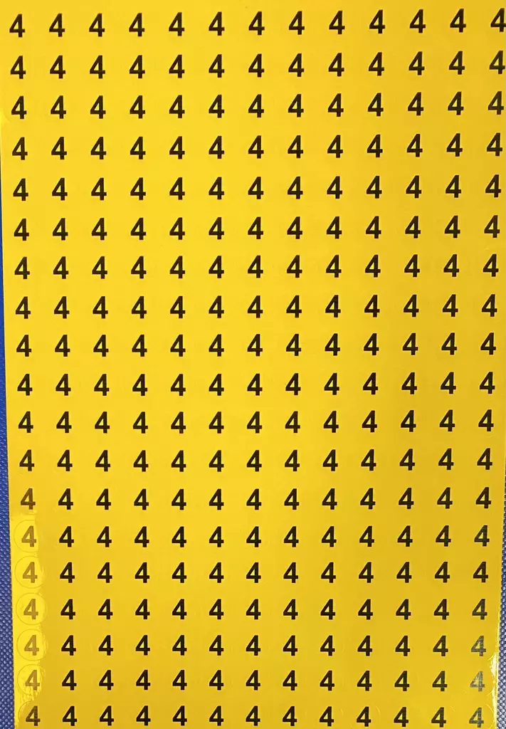 Tarra numero 4 Kelta musta 247kpl A4-arkilla - A4 4-väri Muotoonleikatut tarrat  - TAR4 - 1