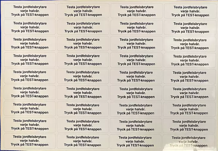 Tarra TEST-jordfelsbrytare Valkoinen tarra musta teksti 20x70mm 36kpl arkilla - A4 4-väri Muotoonleikatut tarrat  - TARVVS4 - 1