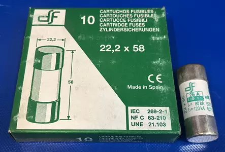 22*58 mm 25A 690V aM Putkivaroke iskurilla - Keraamiset putkisulakkeet aM - 442225 - 1