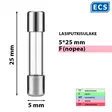 5*25 mm 6,3 A 250V F Lasiputkisulake - Lasiputkisulakkeet 5x25mm - 525625 - 1