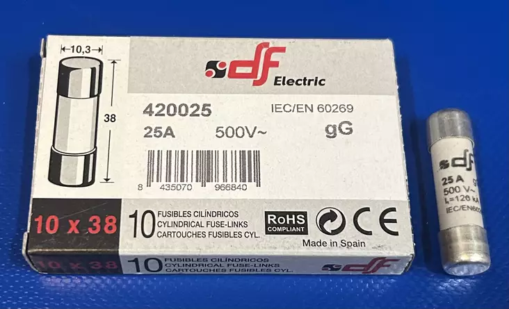 10*38 mm 25A 500V gL Putkivaroke - Keraamiset putkisulakkeet gG - 3121405-420025 - 1