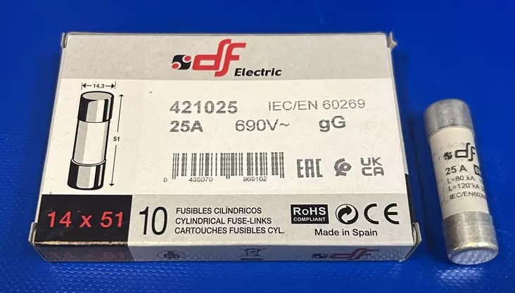 14*51 mm 25A 690V gL Putkivaroke - Keraamiset putkisulakkeet gG - 3121430-421025 - 1