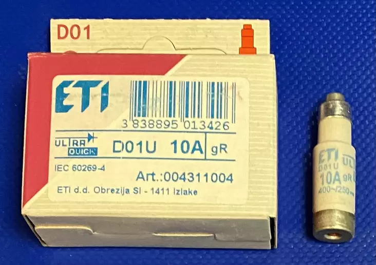 D01 10A gR 400V~ tai 250V- Erik.nop tulppavaroke - Erikoisnopeat tulppasulakkeet Neozed E14 - 3021155 - 1