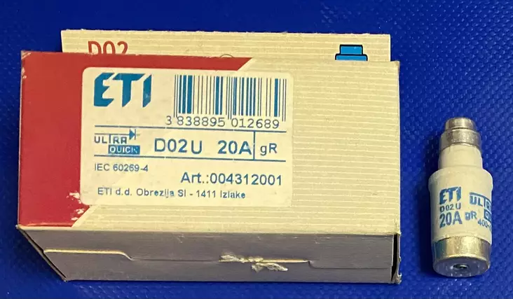 D02 20A gR 400V~ tai 250V- Erik.nop tulppavaroke - Erikoisnopeat tulppasulakkeet Neozed E14 - 3021157 - 1