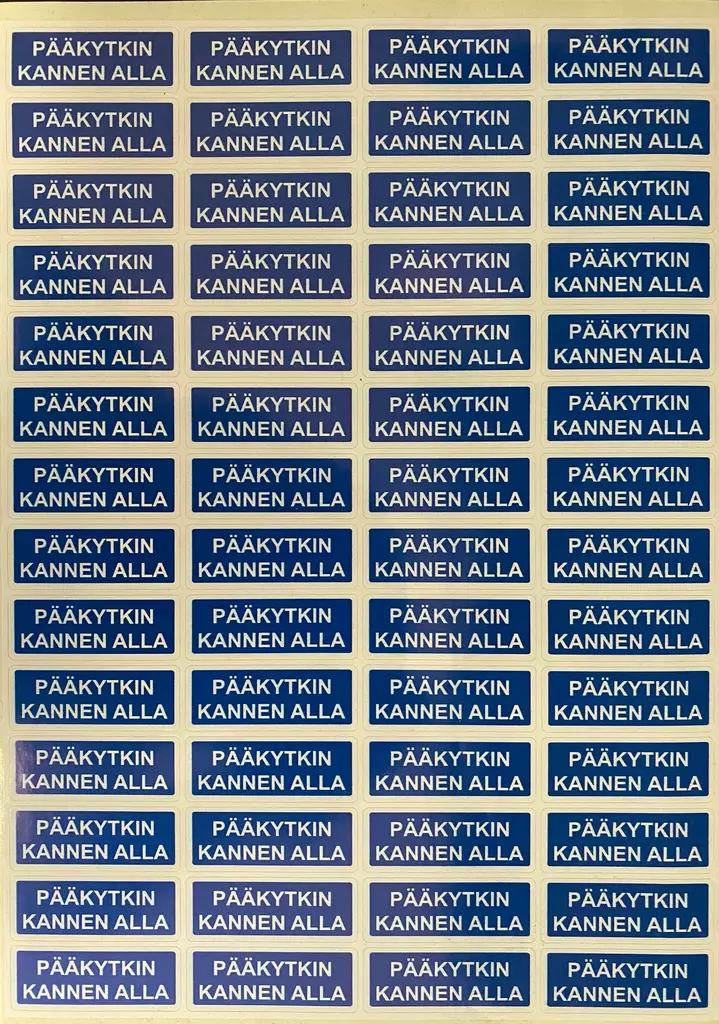 Tarra Pääkytkin kannen alla 56 kpl/arkki - A4 4-väri Muotoonleikatut tarrat  - TARPAAkytkin7 - 1