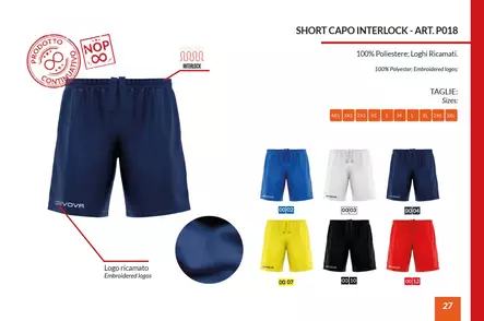 GIVOVA tekniset CAPO Interlock pelishortsit P018 Materiaali 100% Polyester micorofiber - GIVOVA CAPO shortsit_P018 - P018 - 1