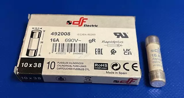 10*38 mm 16A 690V gR Putkivaroke Erikoisnopea keraaminen putkisulake - Erikoisnopeat putkisulakkeet gR - 3121339-492008 - 1