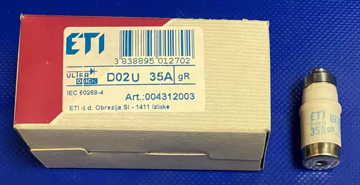 D02 35A gR 400V~ tai 250V- Erik.nop tulppavaroke - Erikoisnopeat tulppasulakkeet Neozed E14 - 3021159 - 1