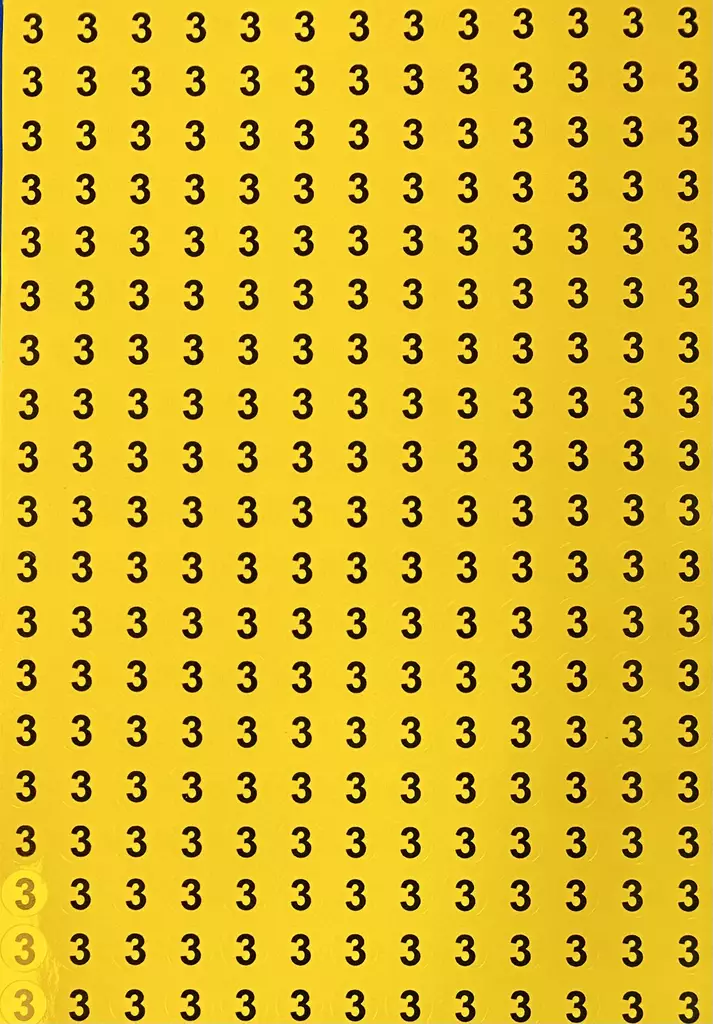 Tarra numero 3 Kelta musta 247kpl/arkki - A4 4-väri Muotoonleikatut tarrat  - TAR3-pyOreA - 1