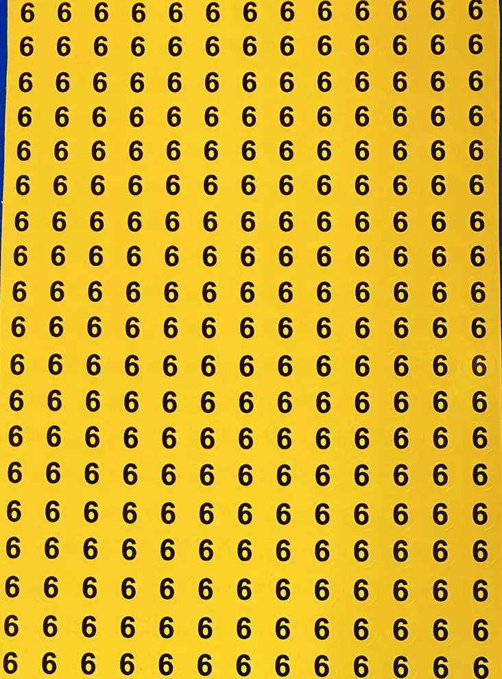 Tarra numero 6 Kelta musta 247kpl/arkki - A4 4-väri Muotoonleikatut tarrat  - TAR6-pyOreA - 1