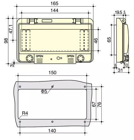 DIN-aukon läppäkansi 8-Mod. ruuvi IP67 - DIN-Aukkoläppäkannet kotelon pintaan - NP48B - 2