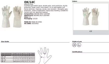 Hitsarin pitkiä täysnahkatyökäsineitä kevlar neuloksella Koko 10/XL Täysnahkaiset hitsaushanskat - Hitsauskäsineet - 036041-OK14C - 2