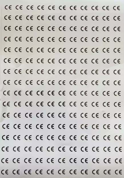 CE Tarra musta painatus valkoinen pohja, tarran halkaisija 15mm arkilla 176kpl - A4 4-väri Muotoonleikatut tarrat  - TARCE - 1