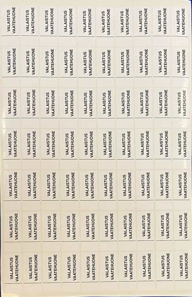 Ryhmäkeskustarra valaistus Vaatehuone 1-mod 70kpl arkilla - A4 4-väri Muotoonleikatut tarrat  - RK-TARValaistusVH - 1