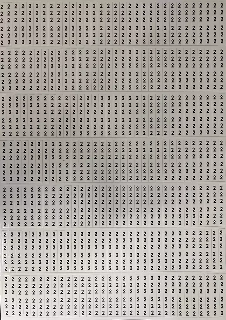 Johdinmerkkaus tarra numero 2, tarrat tulevat arkkina jossa numeroa 2 on 224kpl, yhden tarran koko 6x38mm - A4 4-väri Muotoonleikatut tarrat  - TararkNro2x224kpl - 1