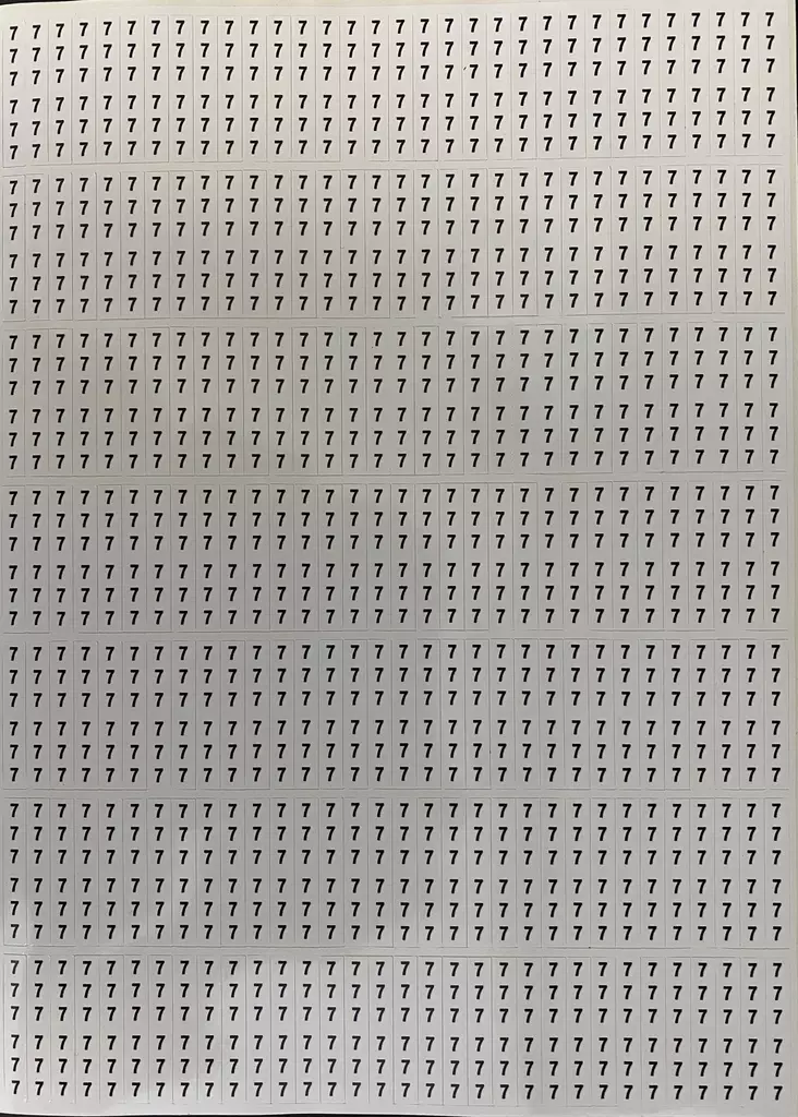 Tarra-arkki 224*(6x numero 7) 6*38 mm - A4 4-väri Muotoonleikatut tarrat  - TararkNro7x224kpl - 1